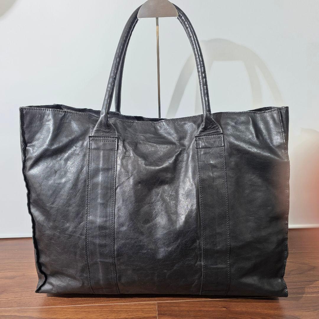 wjk レザー 大容量 軽量 トートバッグ 黒 ブラック