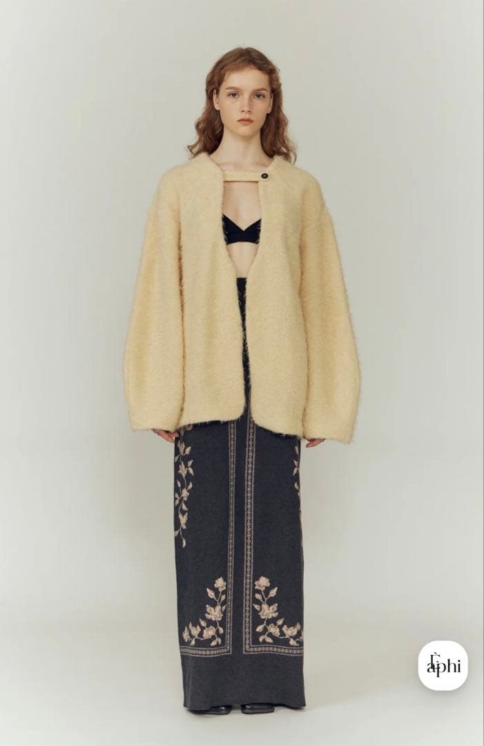 新品eaphi scarf motif knit skirt（チャコルS)