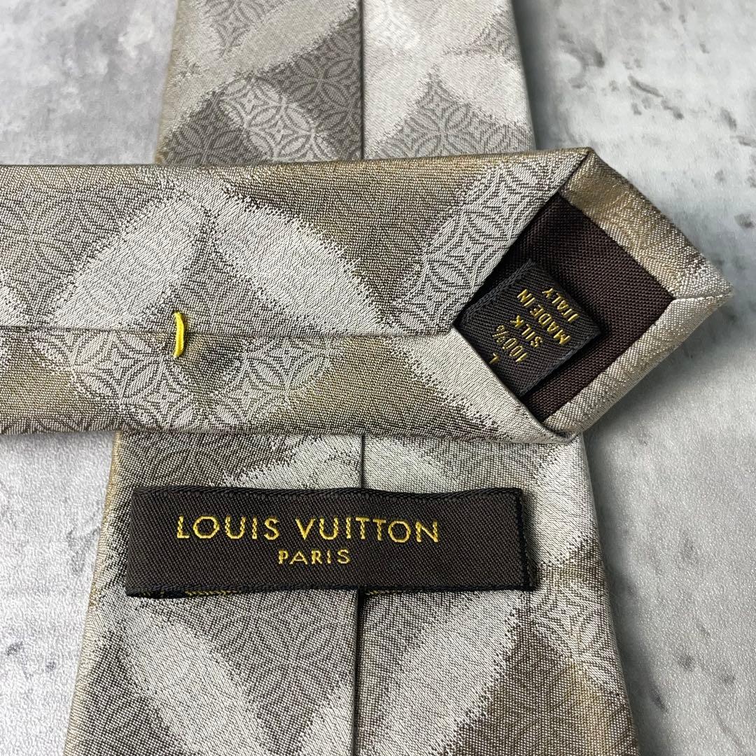美品 LOUIS VUITTON モノグラムフラワー 花柄 ネクタイ シルバー