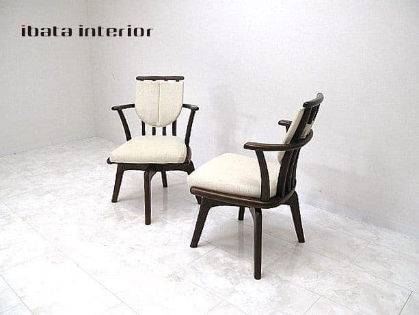 【展示品】イバタインテリア 回転式ダイニングチェア 2脚セット　　オーク材