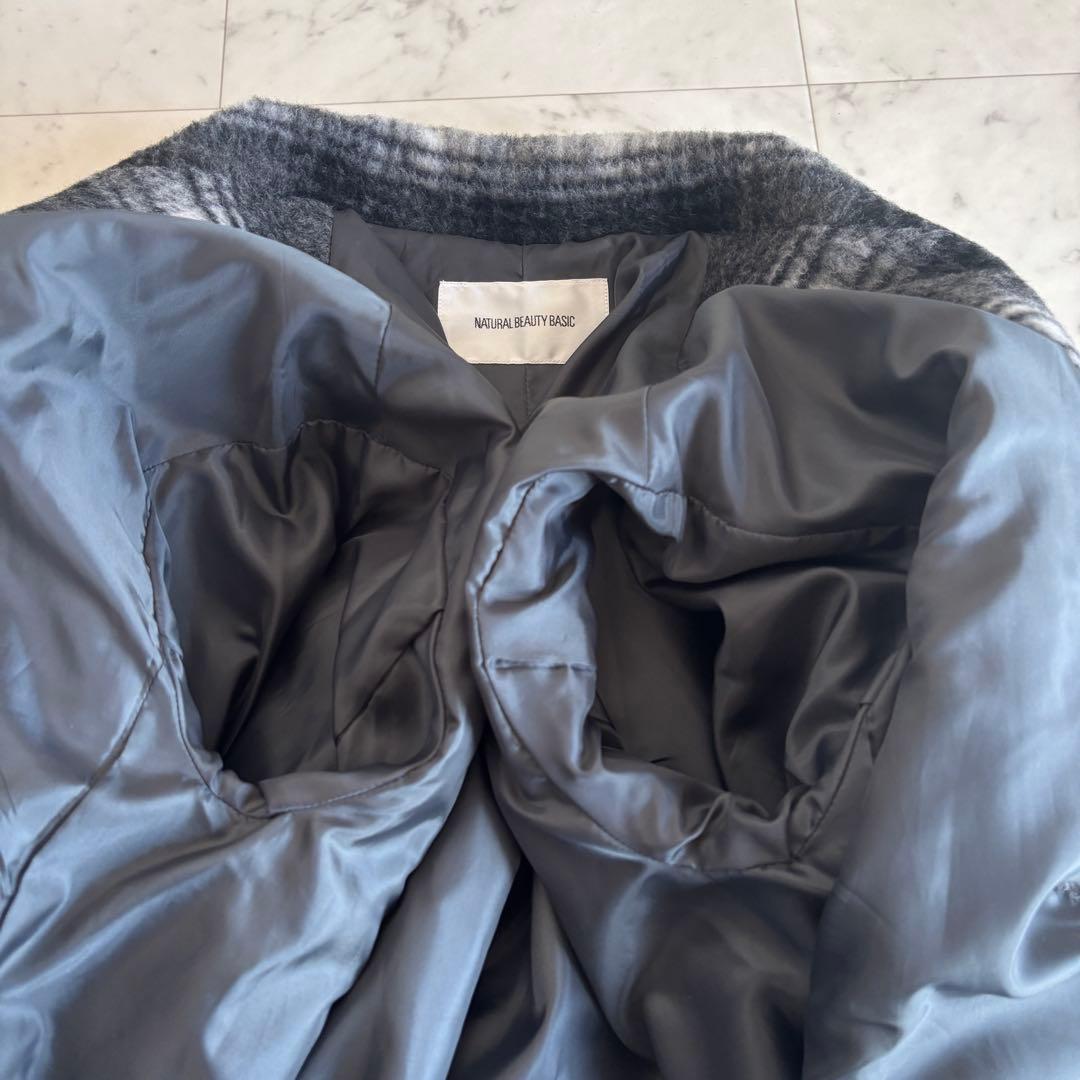 【美品】NBB シャギー チェスターコート ロング ゆったり チェック柄 M