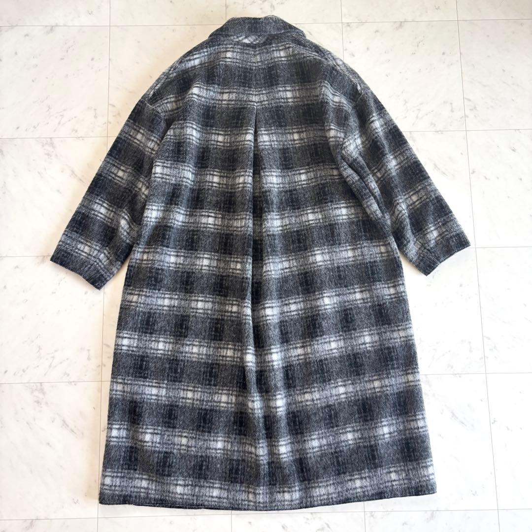 【美品】NBB シャギー チェスターコート ロング ゆったり チェック柄 M