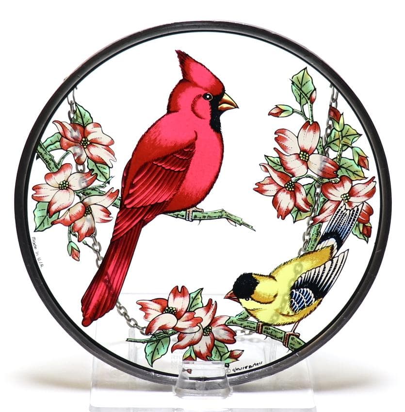 ショウジョウコウカンチョウとオウゴンヒワ ヴィンテージ ステンドグラス