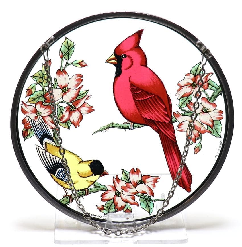 ショウジョウコウカンチョウとオウゴンヒワ ヴィンテージ ステンドグラス