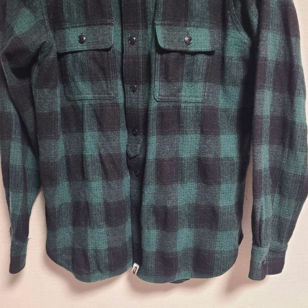 APE ネルシャツ チェック シャツ M 長袖 緑 黒　ドラマ着用風　キムタク