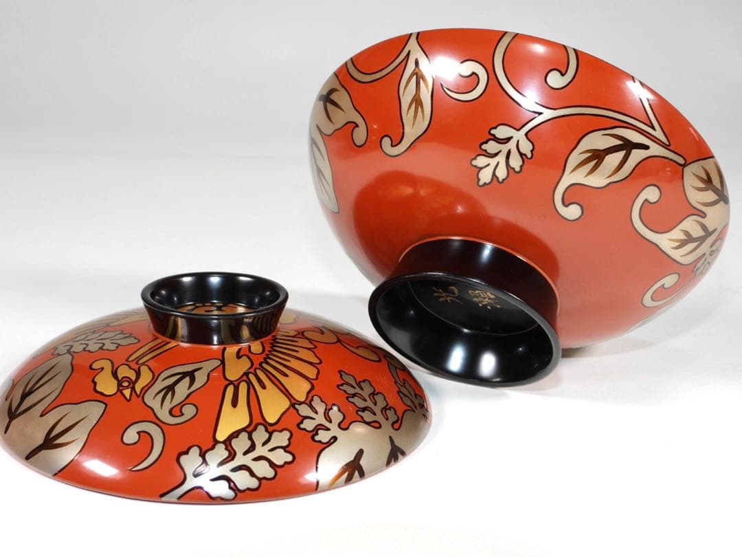 輪島塗 木製漆器 沈金 蓋椀 大吸物椀 汁椀 10客　直径17cm