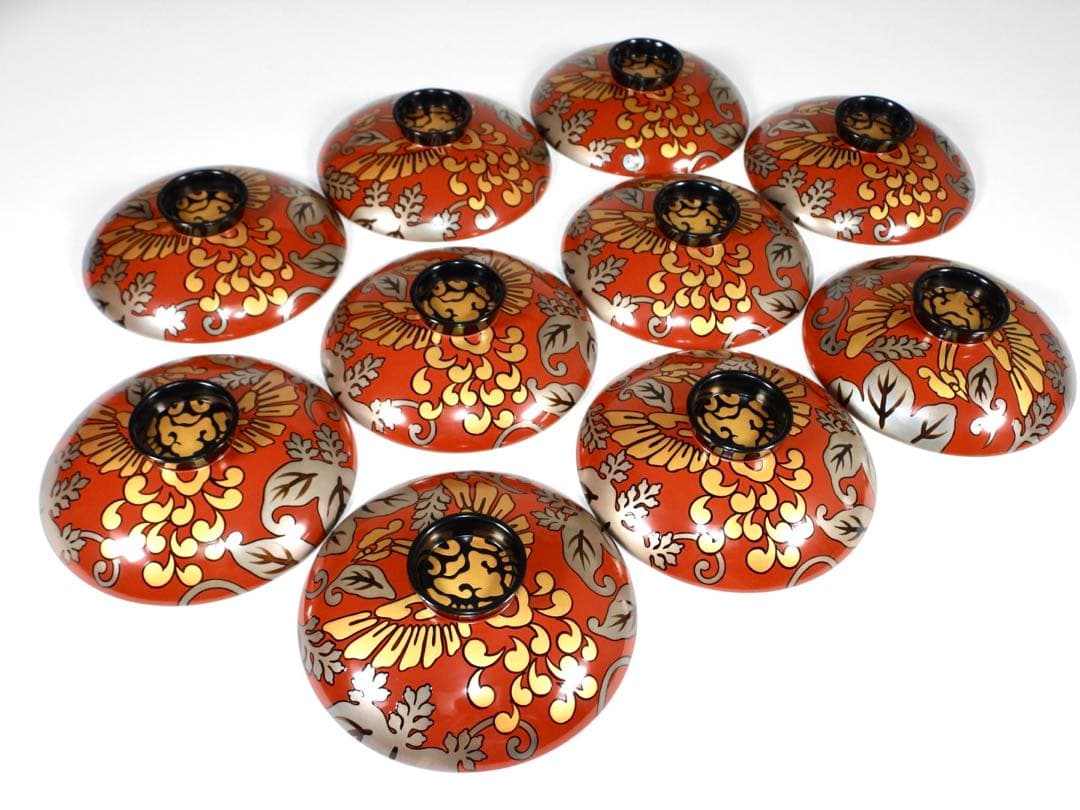 輪島塗 木製漆器 沈金 蓋椀 大吸物椀 汁椀 10客　直径17cm