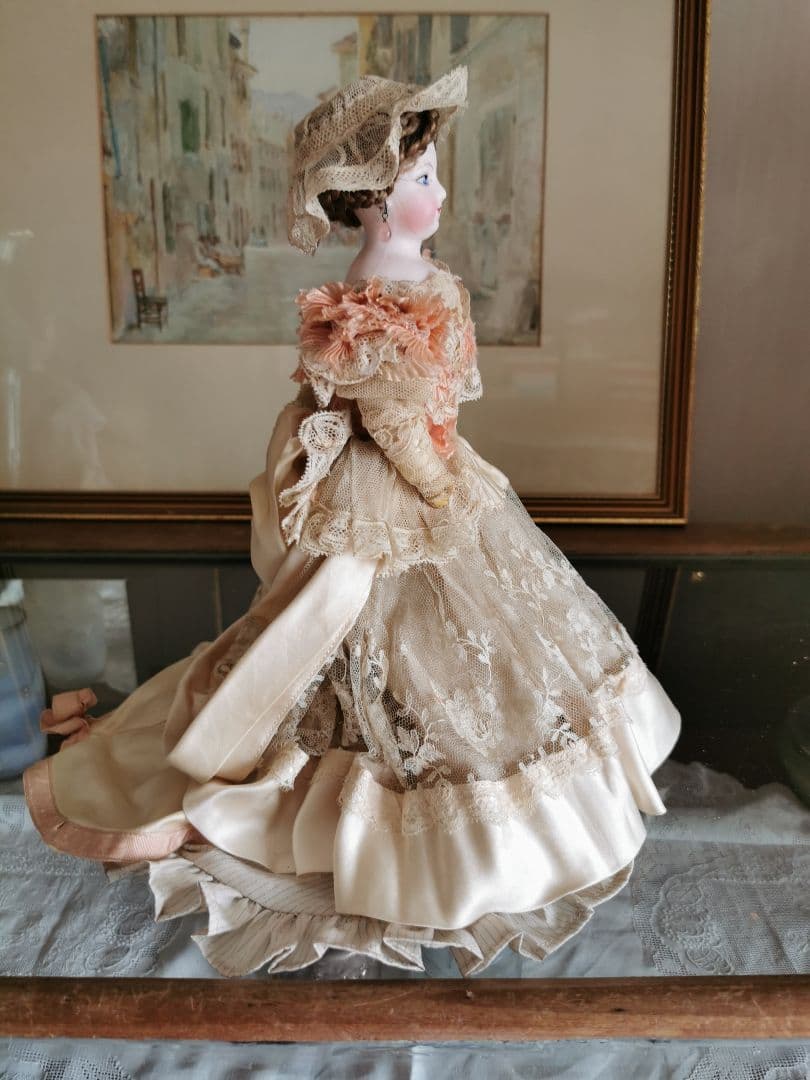 アンティークフランス ゴーチェビスクドール シルクタフタ＆レース４層ドレス19c