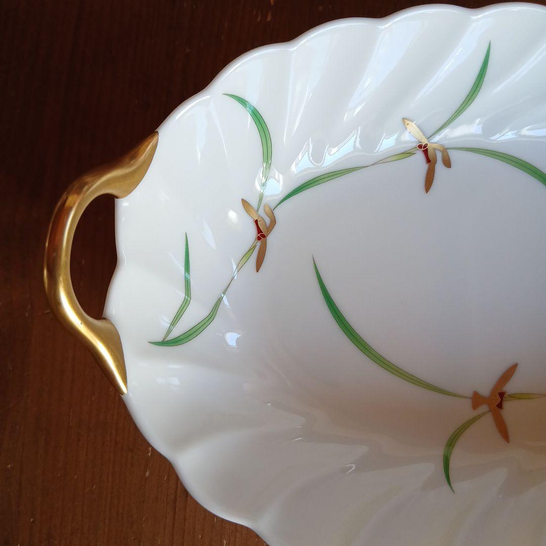 【美品】香蘭社 蘭 金彩 耳付大皿2枚セット（36cm特大長皿＆24cm深鉢）