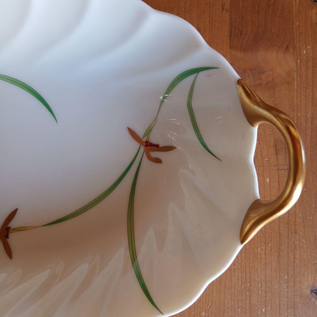 【美品】香蘭社 蘭 金彩 耳付大皿2枚セット（36cm特大長皿＆24cm深鉢）