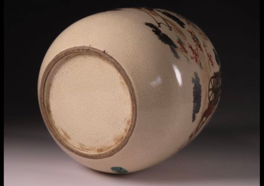 【値下げ交渉OK】　京焼　水指　野々村仁清　色絵金彩御所車文