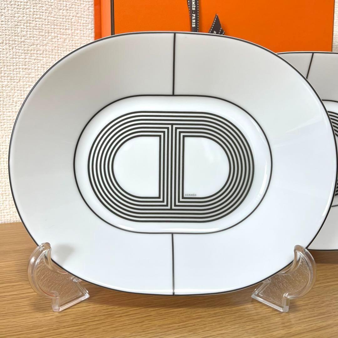 【ホワイト　2枚】エルメス ラリー 24 オーバルプレート 22cm
