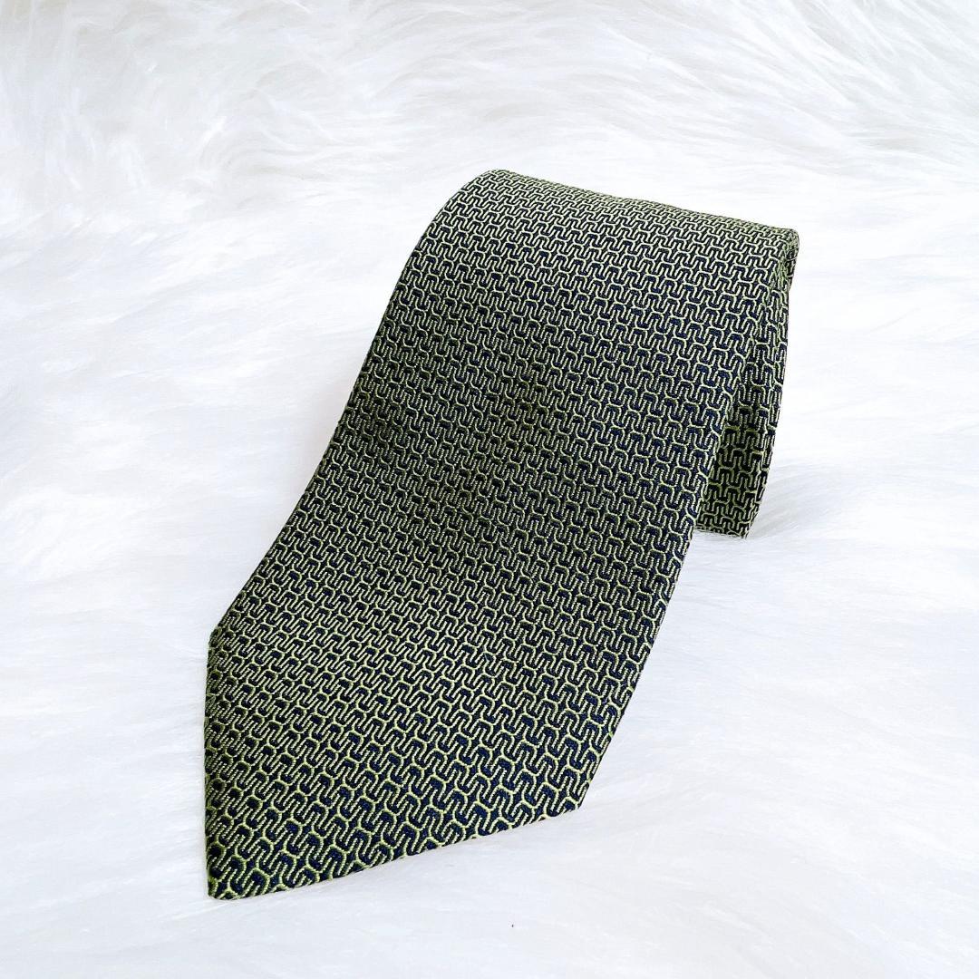 エルメス　HERMES ネクタイ シルク100% フランス製 グリーン H柄