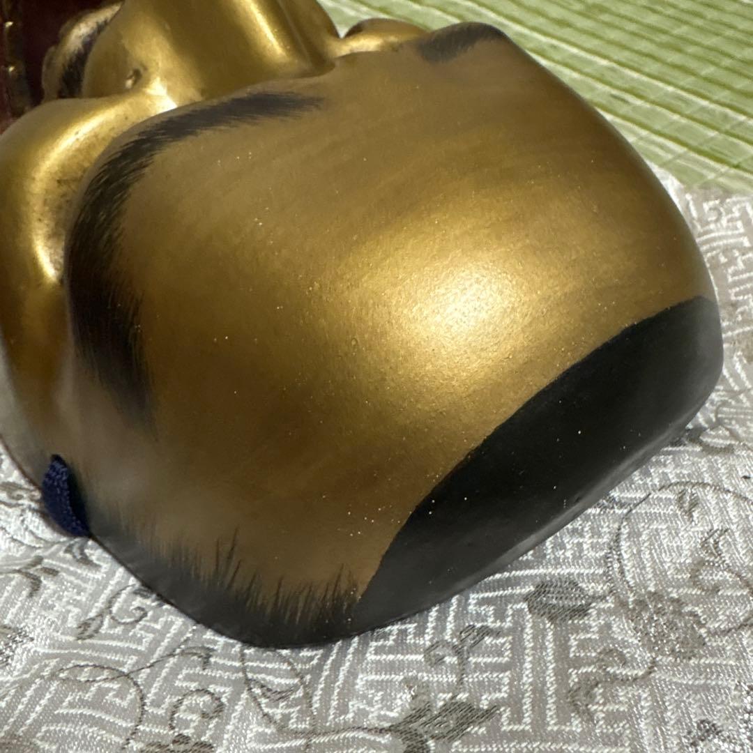 お面　能面　男　黒髭面　刻印作者不明　伝統工芸　神楽　壁掛け　置物　狂言面　金色