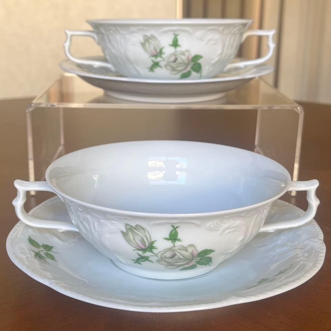 【レア美品】ローゼンタール★ホワイトローズ★スープC/S ペア