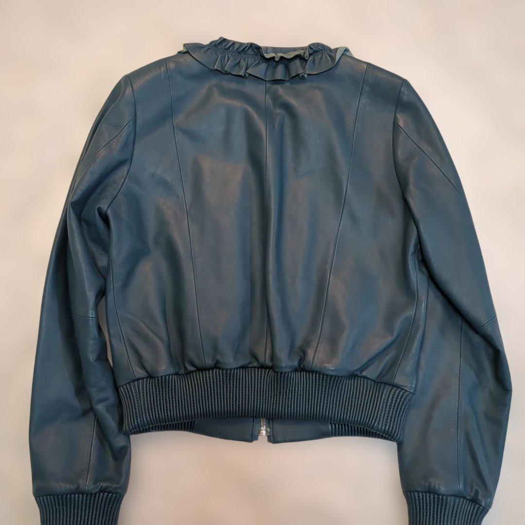 【美品】 LANVIN en Bleu ラムレザージャケット フリル ブルー
