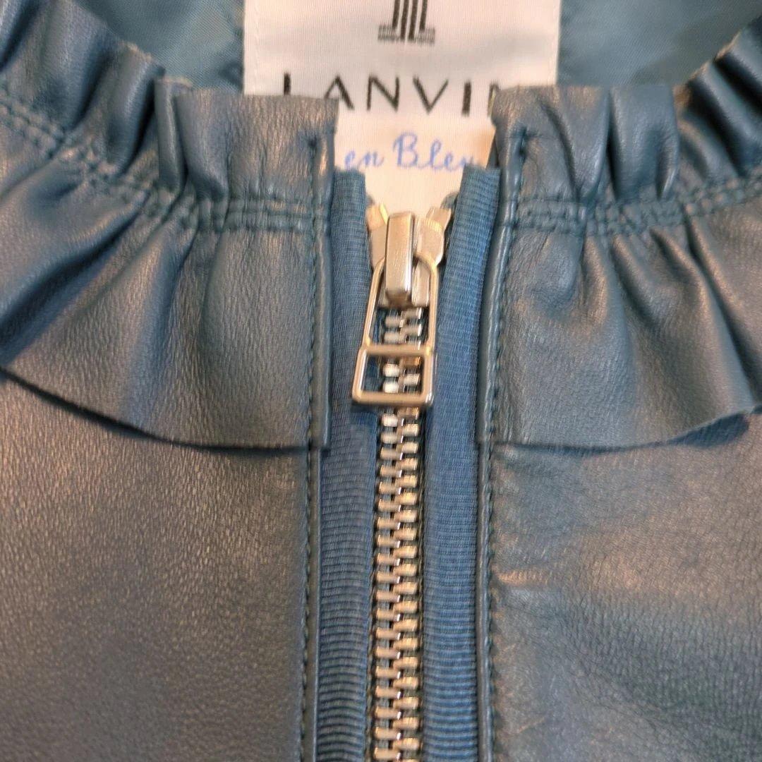 【美品】 LANVIN en Bleu ラムレザージャケット フリル ブルー