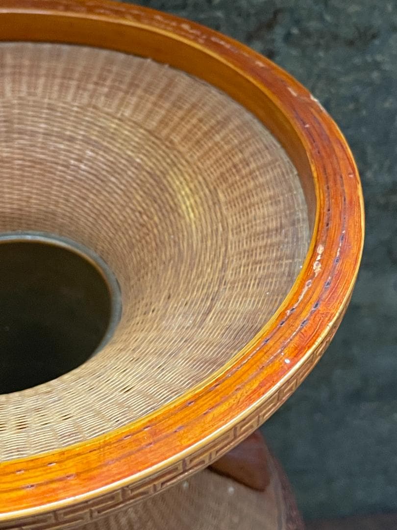 希少 1940's ヴィンテージ 上海伝統工芸 竹細工 編み込 大型 花瓶 花壺