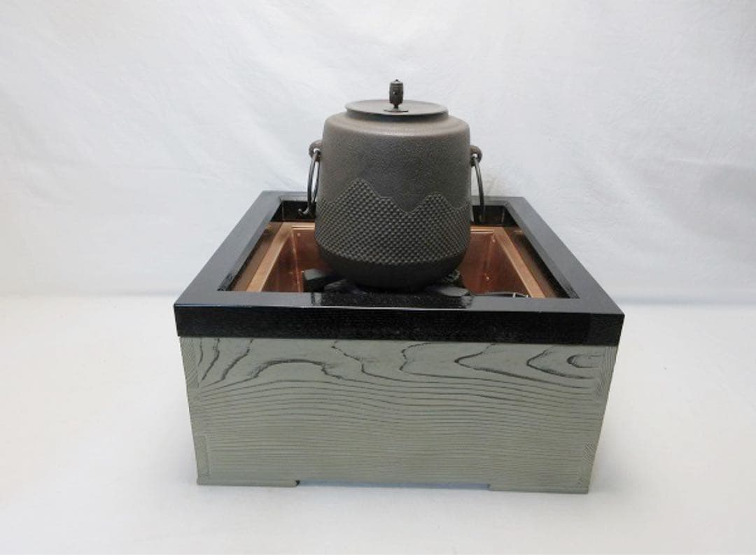 美品 茶道具 焼杉磨入子 置炉 釜師 清光作筒釜 ヤマキ電熱器 3点セット紙箱