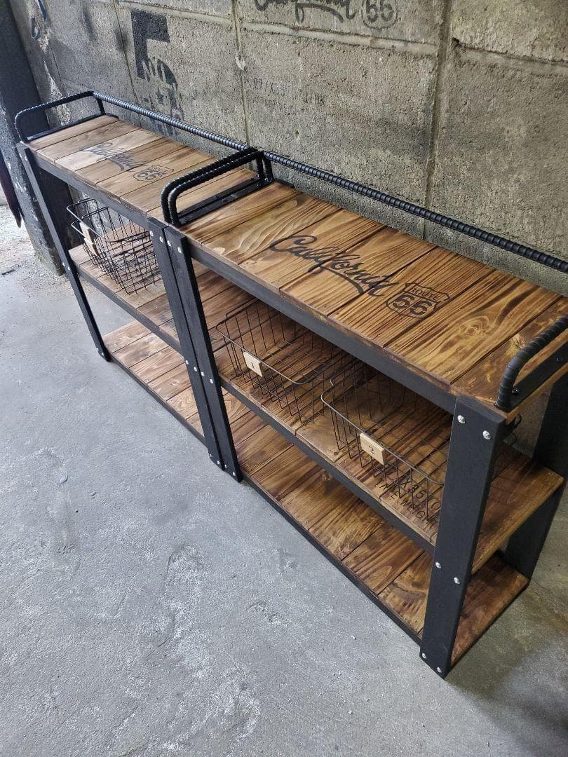 【かごつき】男前インテリア　棚　２台　植物　多肉植物　インダストリアル 1125