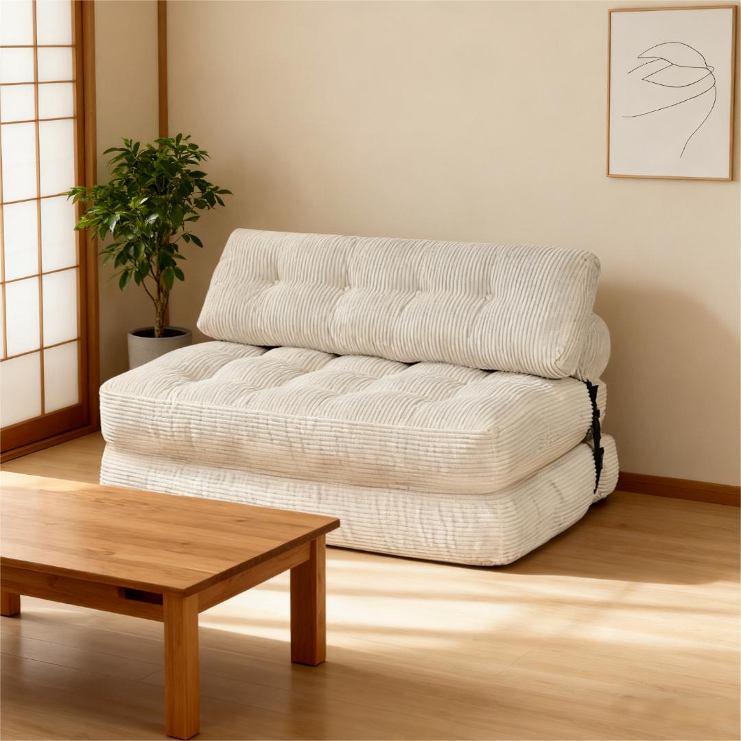 幅132cm折りたたみ ソファベッド 枕付きマットレス シュレッドフォーム多機能
