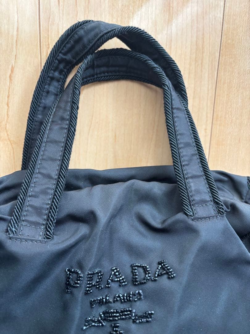 プラダ PRADA ナイロントートバッグ ビーズ 黒 タッセル