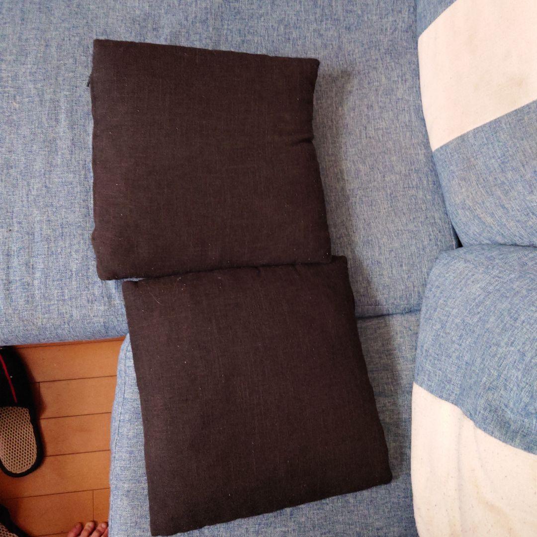 ビーズクッションソファ 青色と黒色 4個クッション付き