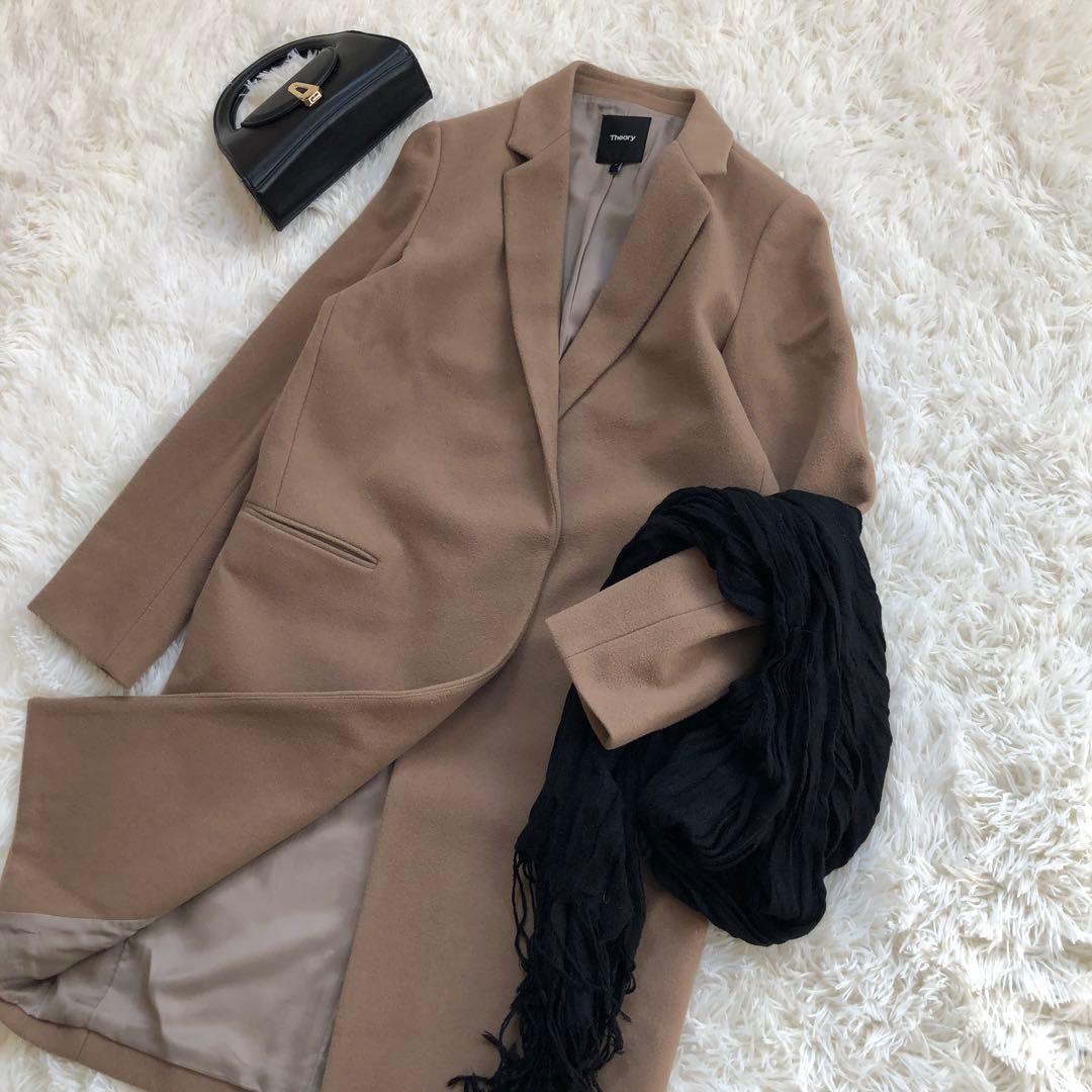 theory セオリー チェスターコート 比翼ボタン ロングコート　ベージュ