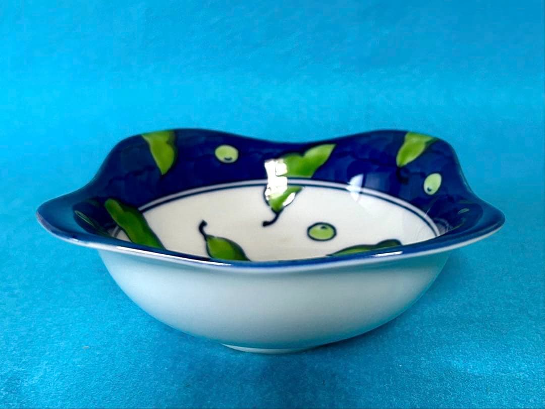 【美品】源右衛門窯 染錦緑豆文濃 染錦緑豆文＆染錦縁茄子 取鉢