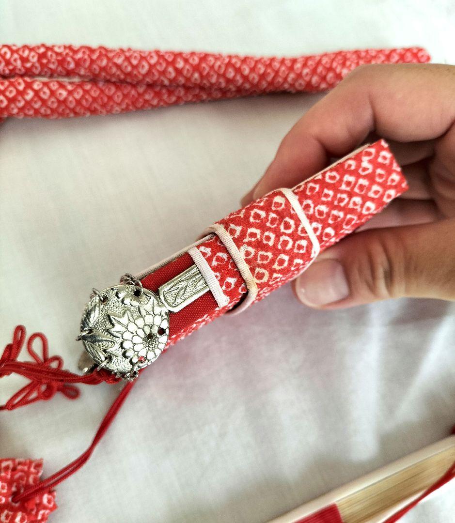 クリーニング済み　七五三　7歳　ハーフ成人式　着物　四つ身　ピンク　古典柄　糸車