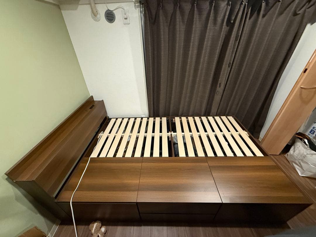 RASIKセミダブル 収納付きベッドフレーム brown