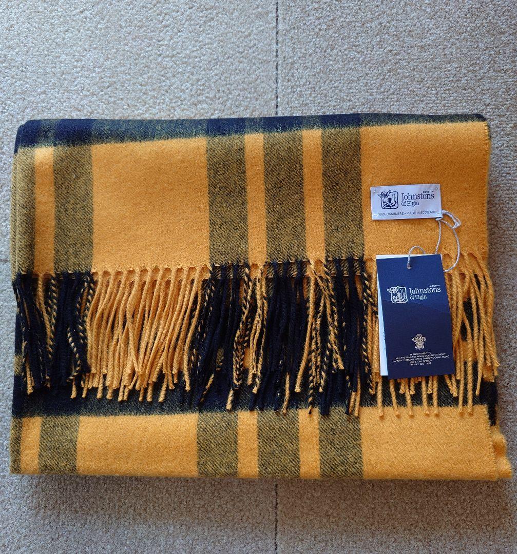 最終お値下Johnstonsジョンストンズ 大判カシミヤ ストール 黄 イエロー