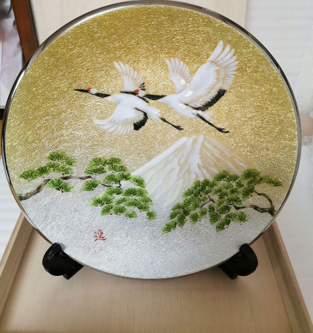 彩光舎 七宝焼き 飾り皿 丸松に鶴 005-12 伝統工芸 日本製