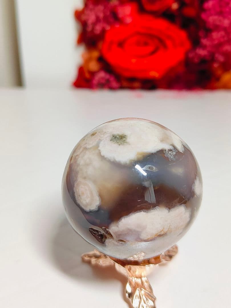 夜桜瑪瑙　スフィア　台座付き　2個セット