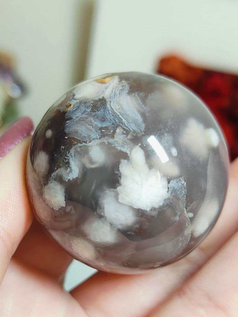 夜桜瑪瑙　スフィア　台座付き　2個セット