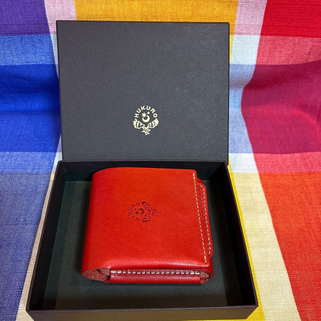 <HUKURO> 二つ折り財布手のひら財布-Beh- 栃木レザー box RED