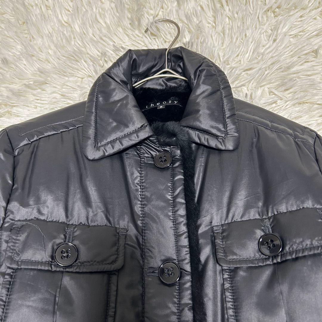 特価【美品】セオリー 裏ラビットファー 中綿 ロングコート ベルト 黒 サイズ2