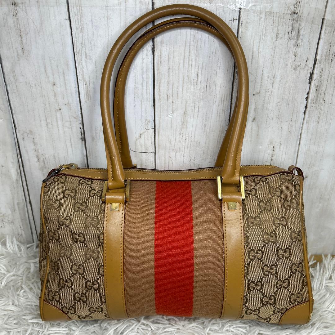 GUCCI GGキャンバス シェリーライン　ミニボズトンバッグ　トートバッグ