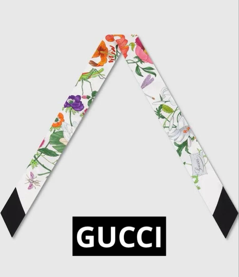 【GUCCI】美品・汚れ、破損無し フラワープリント シルクスカーフ