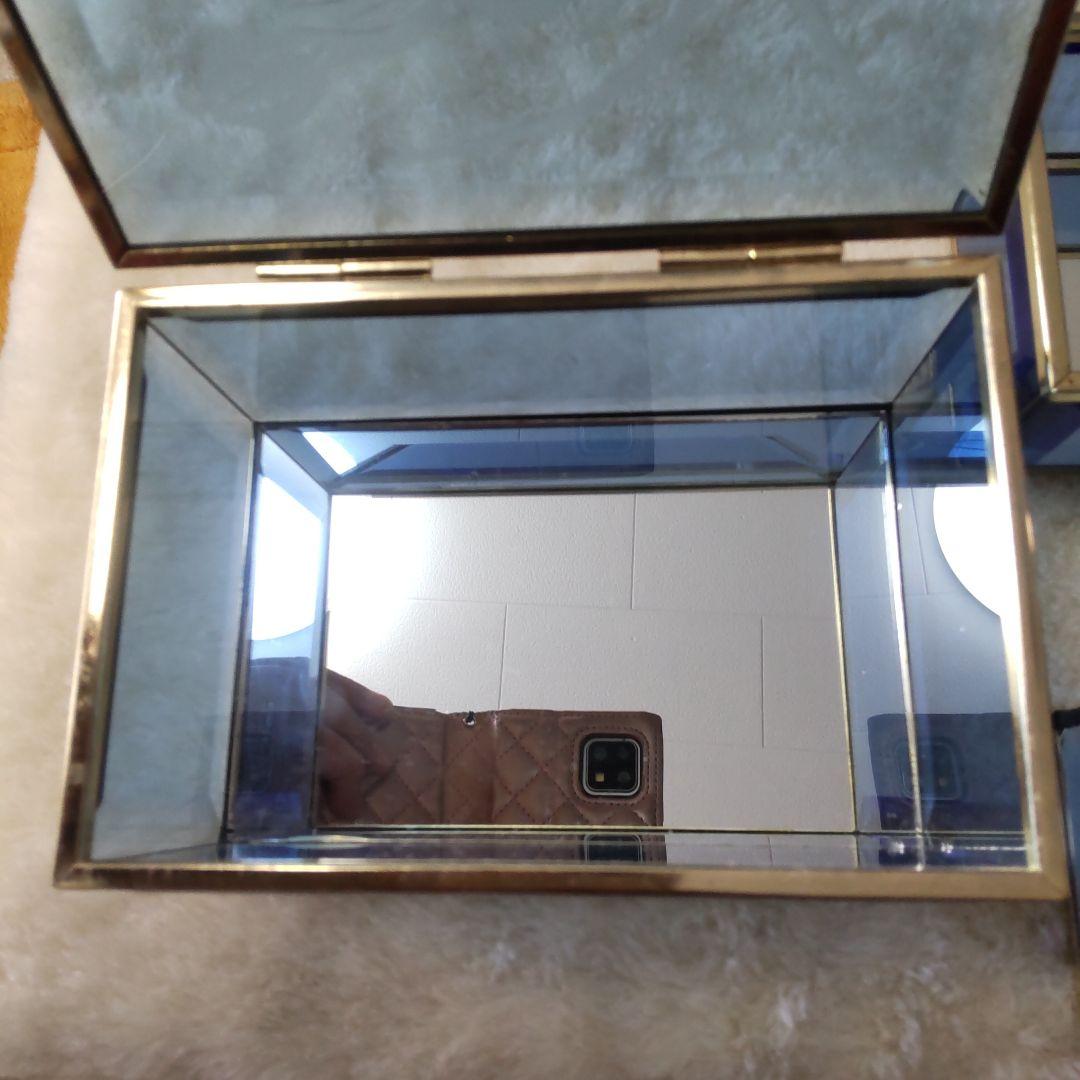 最終値下げ　昭和　レトロガラス小物入れ　ブルーガラス　ジュエリーボックス　3個組