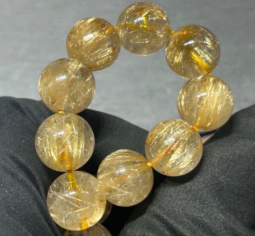 ゴールド　ルチル　クォーツブレスレット　12.5mm