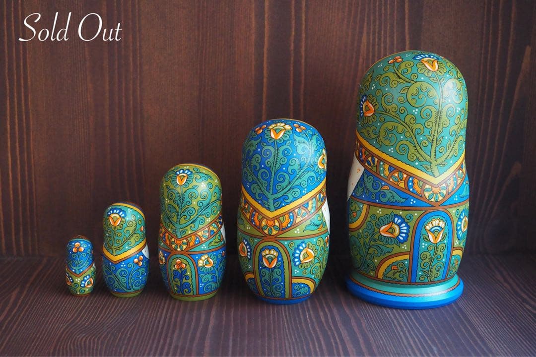 ロシア雑貨☆ヒマワリサモワール&ティーセット オリガ作マトリョーシカ