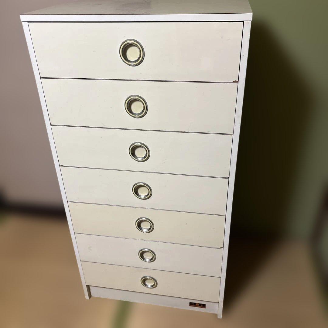 シ*ゲ様 ホワイト 木製 7段タンス 昭和レトロ　チェスト