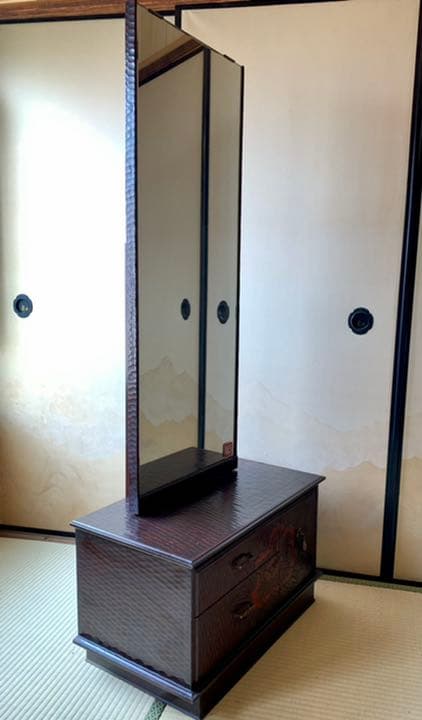 鎌倉彫 鏡台 ドレッサー 化粧台 一面鏡 メイク台