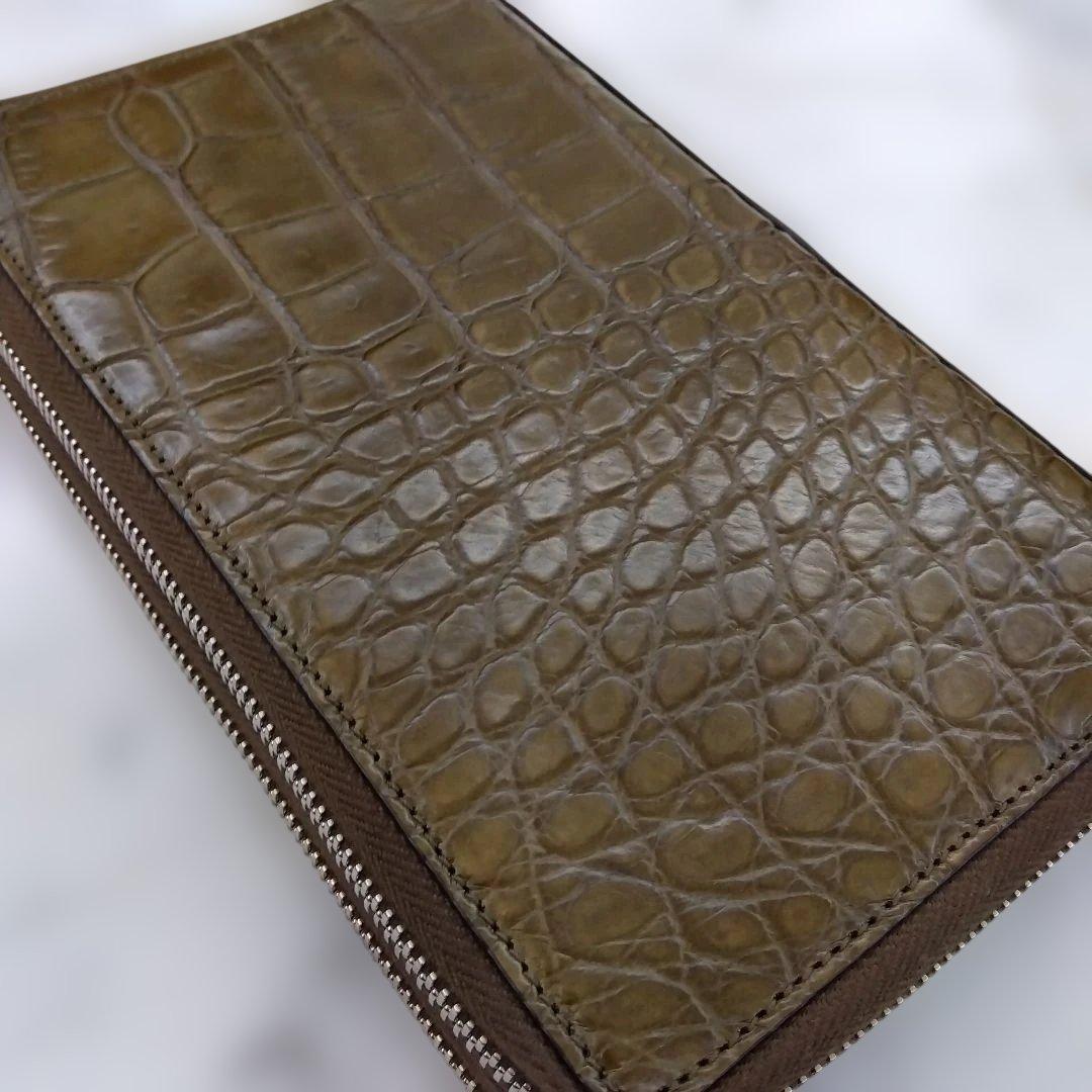 Gucci 本物クロコダイル ドキュメントケース 長財布 オリーブ 茶系
