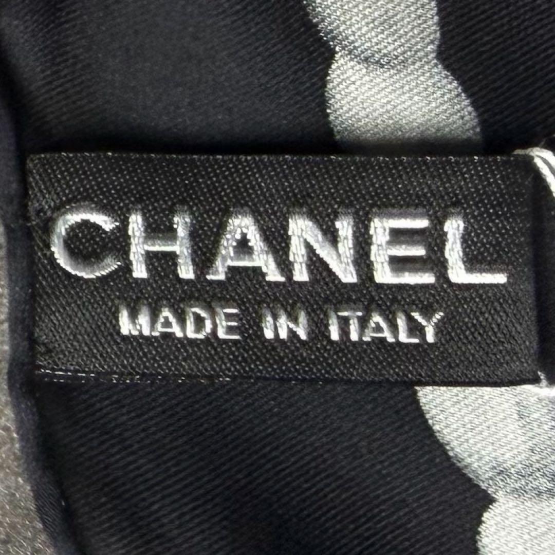 美品 CHANEL シャネル スカーフ ストール シルク 絹 パール ドット 黒