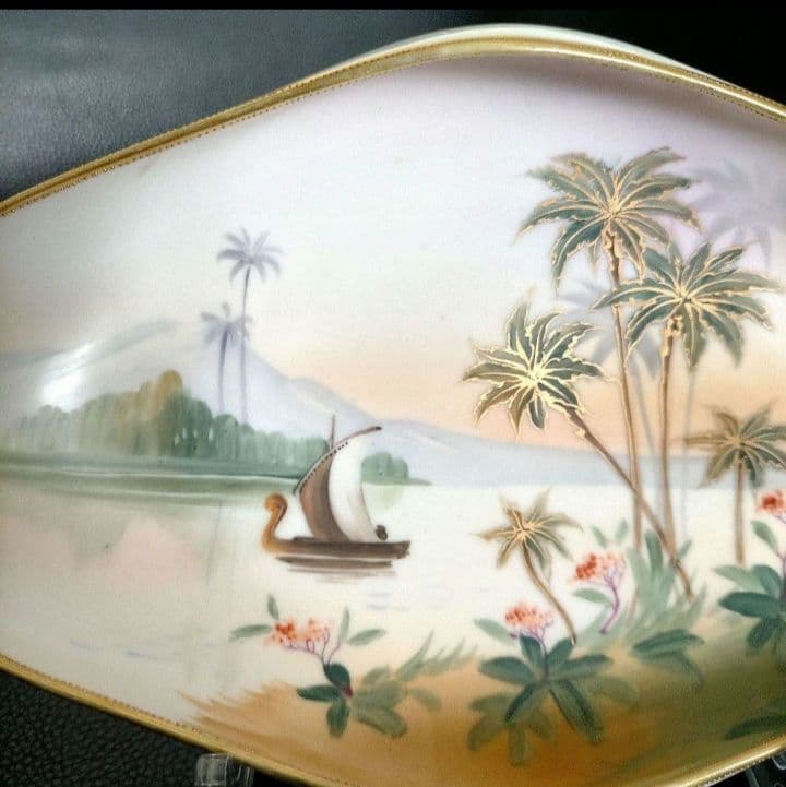 オールドノリタケ 金彩盛り脚付き エジプト風景絵 鉢』