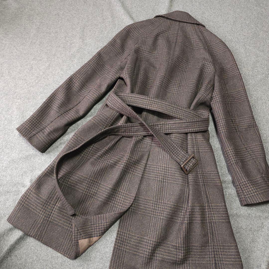 【ラルディーニ】人気グレンチェック柄総柄 ベルテッドトレンチコート S