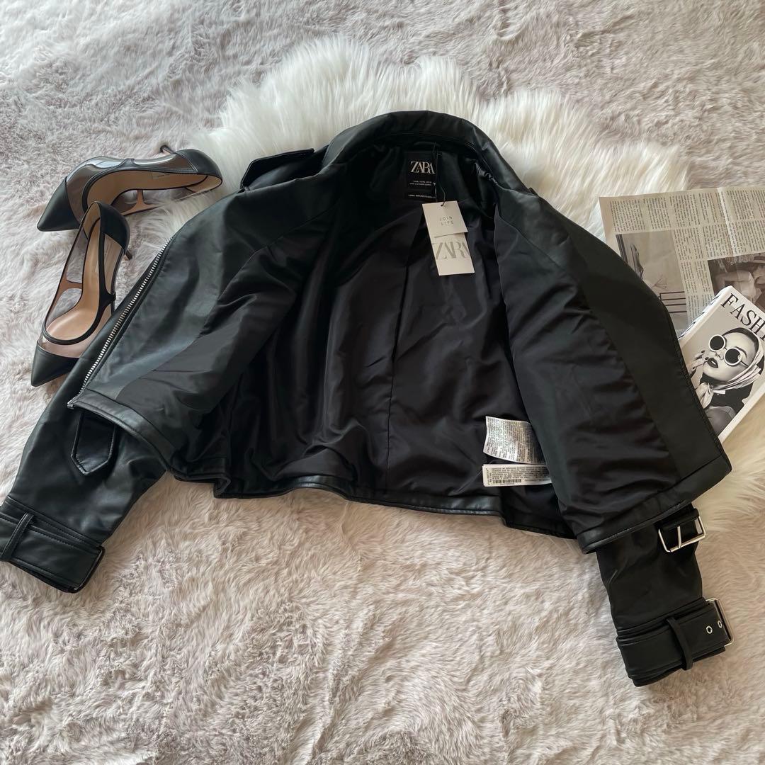 新品タグ付き ZARA 黒 ダブルライダースジャケット オーバーサイズ XL