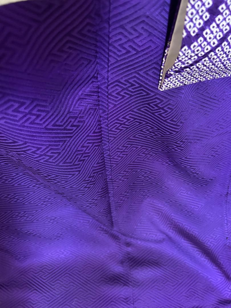 お値下げ正絹 振袖 紫 総絞り 金彩 御所車 桜 古典 トールサイズ